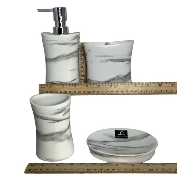 Todays Living Marble Elite Bath Accessory Set Lux White Grey Resin 4 Piece Set - Picture 4 of 15